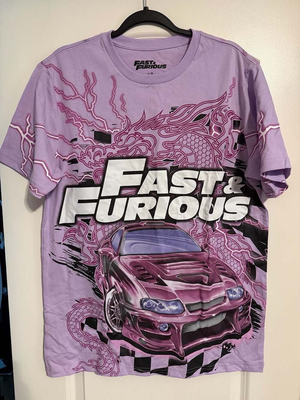 Fast and Furious Dragon Line Oversized Graphic Tee Purple Size L